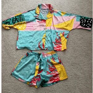 NWOT Nichole Lynel Loungewear Pajamas SET Colorful Print MEDIUM